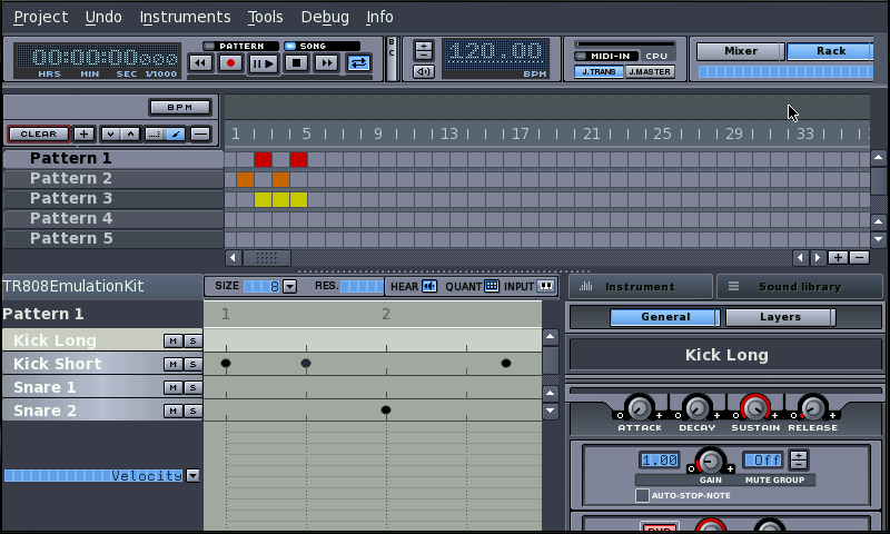 Hydrogen drum machine deals patterns